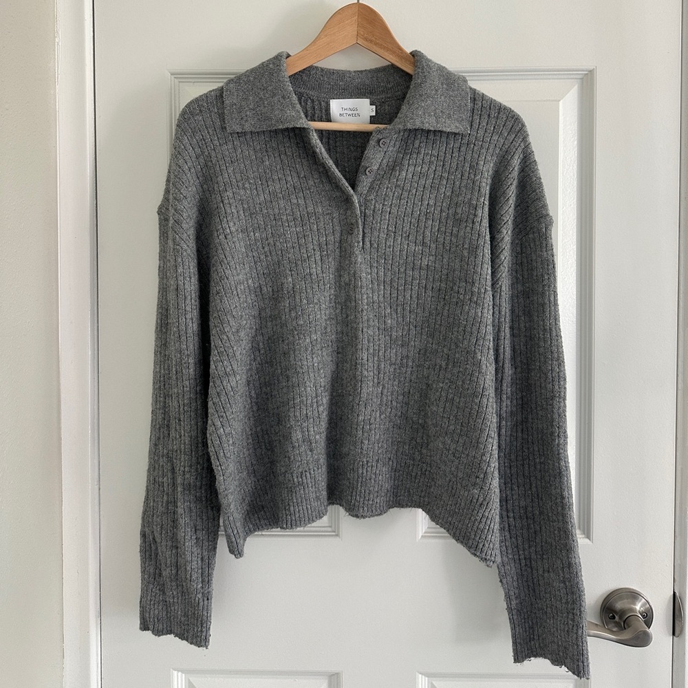 Gray Oversized Women's Polo Sweater